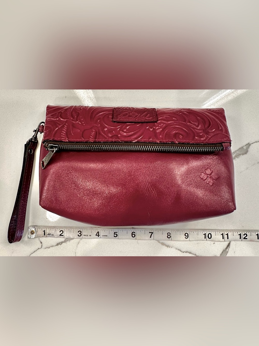 Patricia Nash Tooled Floral Motif Magenta Leather Wristlet/Clutch Purse - EUC - Picture 14 of 17